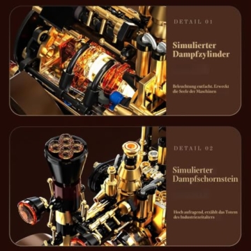 DUANT Retro mechanisches Dampfauto Klemmbausteine Technik, MOC-Oldtimer-Bausatz, Supercar-Spielzeugmodell, Bausteine für Erwachsene zum Sammeln von Autos(1-10) - 7