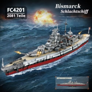 DUANT Technik FC4201 Deutsches Schlachtschiff Bismarck klemmbausteine, 2081 PCS MOC Groß WWII Deutsches Militär Kriegsschiff Marine-Schlachtschiff Modell für Erwachsene - 2