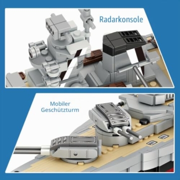 DUANT Technik FC4201 Deutsches Schlachtschiff Bismarck klemmbausteine, 2081 PCS MOC Groß WWII Deutsches Militär Kriegsschiff Marine-Schlachtschiff Modell für Erwachsene - 5