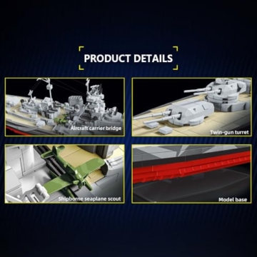 DUANT Tirpitz Schlachtschiff Bausteine, WW2 Militärserie Bismarck-Klasse Schlachtschiff 2. Schiff, Geeignet für Erwachsene Bauspielzeug Geschenk Klemmbausteine Technik Schiff - 6