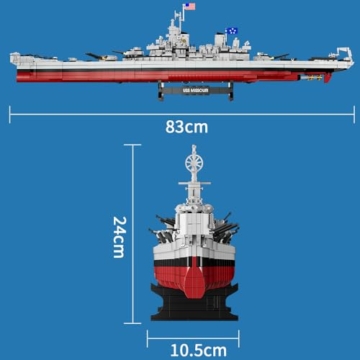 DUANT USS Missouri Schlachtschiff (BB-63) Marine Klemmbausteine Technik, das dritte Schiff der Schlachtschiffe der Iowa-Klasse, ein MOC-Militärmodell eines Kriegsschiff aus dem Zweiten Weltkrieg - 8
