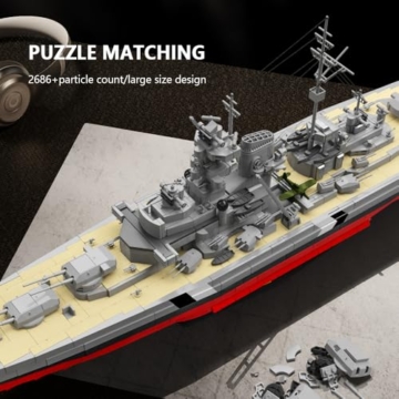 DUANT WW2 Bismarck Schlachtschiff Bausteinset, Eines der Militärserie Deutsche Bismarck Groß kriegsschiffe, Geeignet für Erwachsene MOC Spielzeug Geschenk Klemmbausteine Technik Schiff (39057) - 5