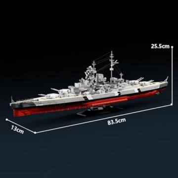 DUANT WW2 Bismarck Schlachtschiff Bausteinset, Eines der Militärserie Deutsche Bismarck Groß kriegsschiffe, Geeignet für Erwachsene MOC Spielzeug Geschenk Klemmbausteine Technik Schiff (39057) - 8