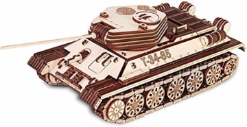 EWA Eco-Wood-Art Tank EWA EcoWoodArt 3D Holzpuzzle für Jugendliche und Erwachsene-Mechanischer Panzer T-34-85 Modell-DIY Kit, Selbstmontage, Natur - 1