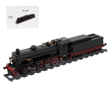 ExPrismarx Zug Bausteine Set, 1039 Teile Italienisches Dampflokomotiven Zugmodell DIY Klemmbausteine Bausatz in Schwarz-Rot mit Tender, Kreatives Geschenke Ornament für Jugendliche & Erwachsene - 1