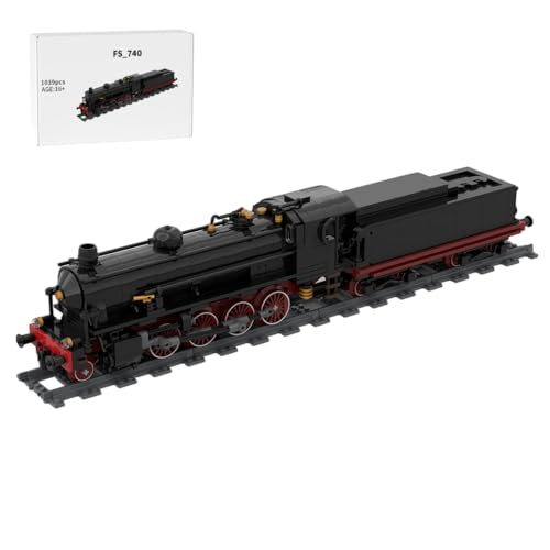 ExPrismarx Zug Bausteine Set, 1039 Teile Italienisches Dampflokomotiven Zugmodell DIY Klemmbausteine Bausatz in Schwarz-Rot mit Tender, Kreatives Geschenke Ornament für Jugendliche & Erwachsene - 1