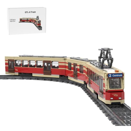 ExPrismarx Zug Bausteine Set, 1291 Teile Classic GTL-8 Straßenbahn Zugmodell DIY Klemmbausteine Bausatz mit Schienen, Technik Tram Geschenke Ornament für Erwachsene, MOC-163849 - 1