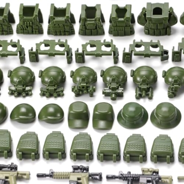 Feleph Militär-Waffen-Set mit Frachtcontainer, Armeeausrüstung, Rüstung 325 Teile – Diverse militärische Zubehörteile als Bausteine-Spielzeug, kompatibel mit gängigen Soldaten-Figurenmarken (Grün). - 4