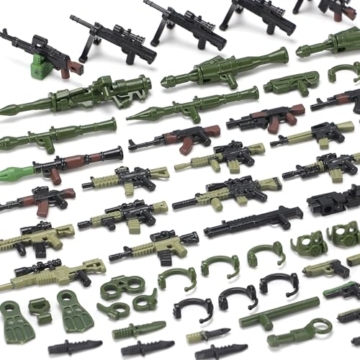 Feleph Militär-Waffen-Set mit Frachtcontainer, Armeeausrüstung, Rüstung 325 Teile – Diverse militärische Zubehörteile als Bausteine-Spielzeug, kompatibel mit gängigen Soldaten-Figurenmarken (Grün). - 5