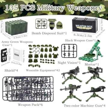 Felicify Waffenspielzeug-Set, 135 Teile Soldaten WW2 Waffenset, Militärische Spielset, Militärische Waffenset, Militärfiguren, Soldatenfiguren, Bausteine für Kinder - 2