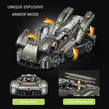 FigureArt Technik Sportwagen Auto Bausatz, GULY 10626, 3728 Teile mit Motoren und LED Ferngesteuert Auto MOC Klemmbausteine (Originalverpackung) (Statische Version) - 6