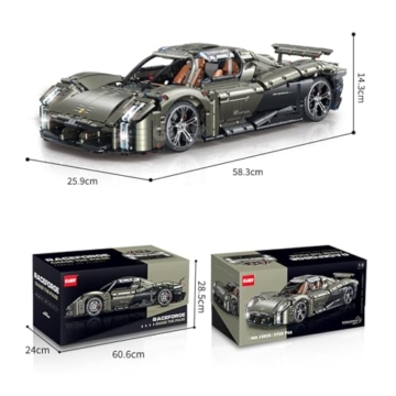 FigureArt Technik Sportwagen Auto Bausatz, GULY 10626, 3728 Teile mit Motoren und LED Ferngesteuert Auto MOC Klemmbausteine (Originalverpackung) (Statische Version) - 7