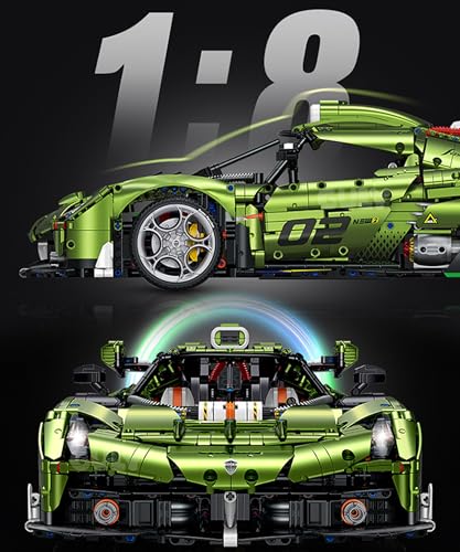 FigureArt Technik Sportwagen Auto Bausatz, GULY 10628, 3838 Teile mit Motoren und LED Ferngesteuert Auto MOC Klemmbausteine (Originalverpackung) (Statische Version) - 2