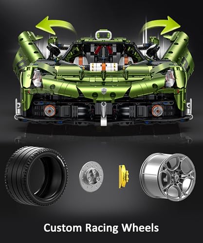 FigureArt Technik Sportwagen Auto Bausatz, GULY 10628, 3838 Teile mit Motoren und LED Ferngesteuert Auto MOC Klemmbausteine (Originalverpackung) (Statische Version) - 3