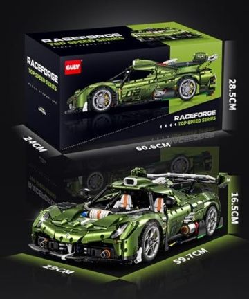FigureArt Technik Sportwagen Auto Bausatz, GULY 10628, 3838 Teile mit Motoren und LED Ferngesteuert Auto MOC Klemmbausteine (Originalverpackung) (Statische Version) - 7