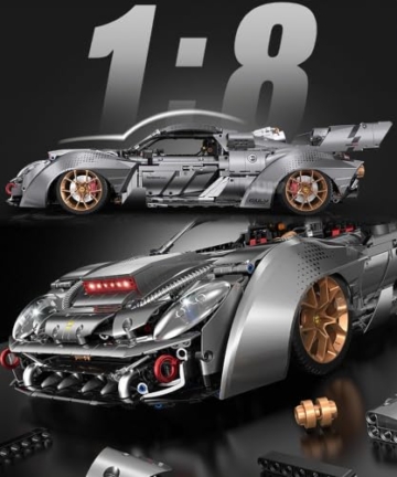 FigureArt Technik Sportwagen Auto Bausatz, GULY 10629, 3903 Teile mit Motoren und LED Ferngesteuert Auto MOC Klemmbausteine (Originalverpackung) (Dynamische Version) - 2
