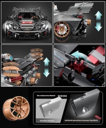 FigureArt Technik Sportwagen Auto Bausatz, GULY 10629, 3903 Teile mit Motoren und LED Ferngesteuert Auto MOC Klemmbausteine (Originalverpackung) (Dynamische Version) - 5