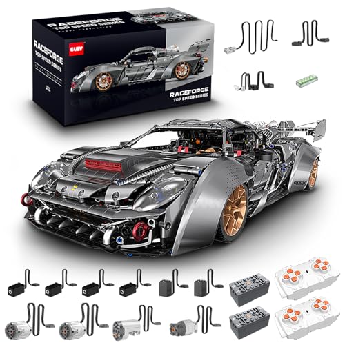 FigureArt Technik Sportwagen Auto Bausatz, GULY 10629, 3903 Teile mit Motoren und LED Ferngesteuert Auto MOC Klemmbausteine (Originalverpackung) (Dynamische Version) - 1