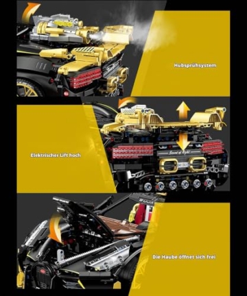 FigureArt Technik Sportwagen Auto Bausatz, GULY 10631, 3976 Teile mit Motoren und LED Groß Ferngesteuert Auto MOC Klemmbausteine (Originalverpackung) (Dynamische Version) - 5