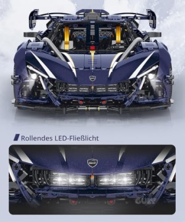 FigureArt Technik Sportwagen Auto Bausatz, GULY 10641, 3656 Teile mit Motoren und LED Ferngesteuert Auto MOC Klemmbausteine (Originalverpackung) (Dynamische Version) - 3