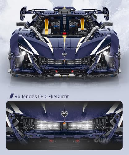 FigureArt Technik Sportwagen Auto Bausatz, GULY 10641, 3656 Teile mit Motoren und LED Ferngesteuert Auto MOC Klemmbausteine (Originalverpackung) (Dynamische Version) - 3