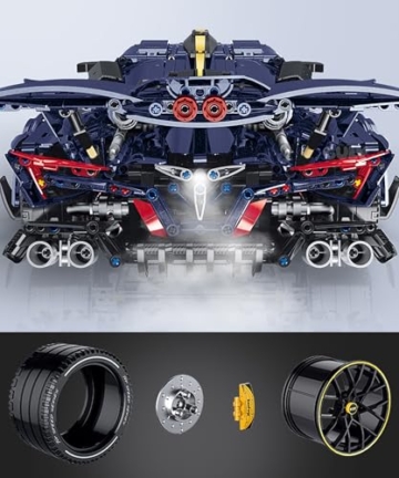 FigureArt Technik Sportwagen Auto Bausatz, GULY 10641, 3656 Teile mit Motoren und LED Ferngesteuert Auto MOC Klemmbausteine (Originalverpackung) (Dynamische Version) - 4