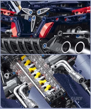 FigureArt Technik Sportwagen Auto Bausatz, GULY 10641, 3656 Teile mit Motoren und LED Ferngesteuert Auto MOC Klemmbausteine (Originalverpackung) (Dynamische Version) - 5