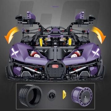 FigureArt Technik Sportwagen Auto Bausatz, GULY 10643, 3332 Teile mit Motoren und LED Groß Ferngesteuert Auto MOC Klemmbausteine (Originalverpackung) (Statische Version) - 2