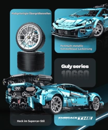 FigureArt Technik Sportwagen Auto Bausatz, GULY 10660, 3601 Teile mit Motoren und LED Groß Ferngesteuert Auto MOC Klemmbausteine für Erwachsene (Originalverpackung) (Dynamische Deluxe-Edition) - 2