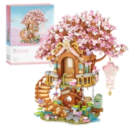 Finger Rock Kirschblüten Baumhaus Mini Klemmbausteine, 1149 Teile Garten Haus, Blumen Bonsai Deko Modell, Creative Geschenk für Erwachsene Frauen Sammler Junge Menschen - 1