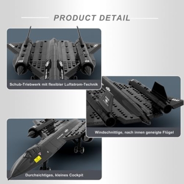 Finger Rock SR-71 Blackbird Flugzeug Klemmbausteine,1:74 Kampfjet Bausteine Set,WW2 Militär Kampfflugzeug Luftwaffe Eurofighter Jet Modell Kreative Geschenke für Militärfans Junge Menschen - 4