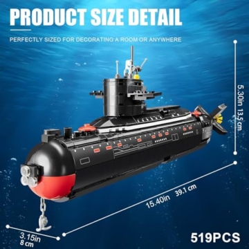Finger Rock Submarine Atom-U-Boot-Bausätze Klemmbausteine, 519 Teile Militär Lang Atom Submarine Modell Bausteine Set City Schiff Militär U-Boot Creative Geschenk für Erwachsene und Junge Menschen - 6