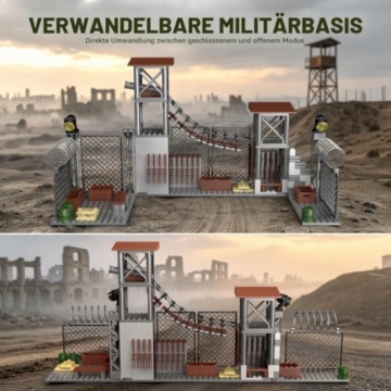 Finger Rock WW2 Militärbasis Klemmbausteine mit Hängebrücke‌ Mini Waffen Kriegszubehö, Outpost Tower Architecture Modell, Ideen Militär Geschenk für Erwachsene Jugendliche - 3