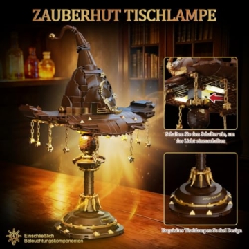 Finger Rock Zauberhut Tischlampe Bausteine Bausatz, 698 Teile Klemmbausteine Lampe Schreibtisch Deko Modell mit Led, Creative Geschenk für Zauberliebhaber Erwachsene Junge Menschen - 2