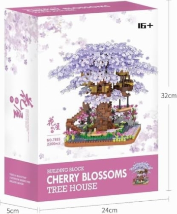 FULHOLPE Sakura Baum Bausteine Bausatz, 2200+ Klemmbausteine Modular Japanische Kirschblütenbaum Modellbausatz, Konstruktionsspielzeug Nicht Kompatibel mit Großen Marken Baumhaus - 4