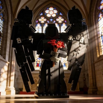 FULHOLPE Schwarzer Teufel mit Blumen Bausteine Bausatz, 400+ Klemmbausteine MOC Custom Kreativität Modellbausatz, Gothic-Heimdekoration Geschenke für Jahrestag, Valentinstag, Halloween - 3