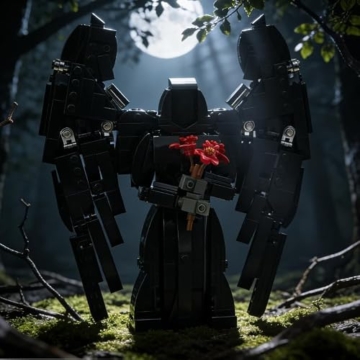 FULHOLPE Schwarzer Teufel mit Blumen Bausteine Bausatz, 400+ Klemmbausteine MOC Custom Kreativität Modellbausatz, Gothic-Heimdekoration Geschenke für Jahrestag, Valentinstag, Halloween - 4