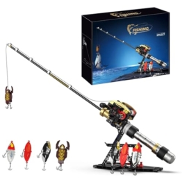 FULHOLPE Technik Angelrute Bausteine Mit Angelköder, MOC Kreativität 425 Klemmbausteine Angelset Modellbausatz, DIY Angelrolle Home Office Decor Geschenke für Jungen Erwachsene - 1