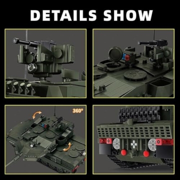 FULHOLPE Technik Panzer Bausteine, MOC Kreativität 2306 Klemmbausteine Leopard 2A8 Tank Modellbausatz, DIY Konstruktionsspielzeug Home Office Decor Geschenke für Jungen Erwachsene - 4