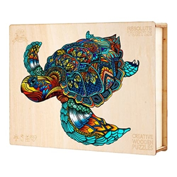 Funnli Holzpuzzles für Erwachsene und Kinder,Einzigartige Tierförmige Holz-Puzzle(Meeresschildkröte), Puzzle aus Tierteilen (L-38 * 32.2cm-301 Stück) - 5