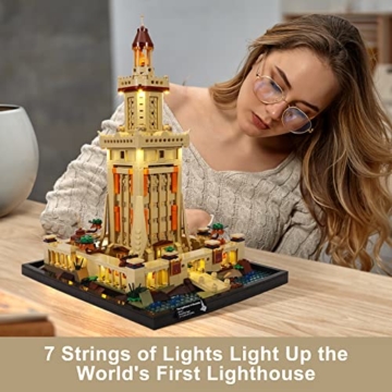 Funwhole Beleuchtung Bauklötze Set - Der Leuchtturm von Alexandria Baukasten 1677 PCS für Jugendliche und Erwachsene mit LED-Beleuchtung Bausatz