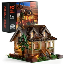 FunWhole Architektur Bausteine Haus Bausatz: mit LED Set Baumhaus Holzhütte Modulares Haus, Modellbausatz für Kinder und Erwachsene, kompatibel mit Lego Modell Geschenk für 16+ 18+