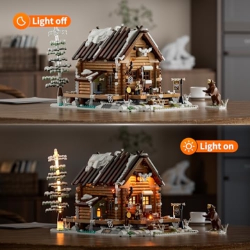 Funwhole Jagdhütte Baukasten - 2036 Teile Retro Holzhaus Modell, geeignet für Erwachsene und Jugendliche, Winter Jagdthema, mit detailliertem Design - 2