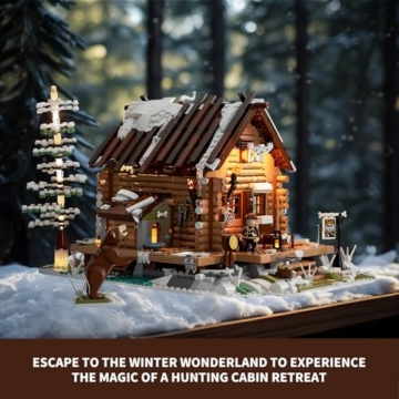Funwhole Jagdhütte Baukasten - 2036 Teile Retro Holzhaus Modell, geeignet für Erwachsene und Jugendliche, Winter Jagdthema, mit detailliertem Design - 4