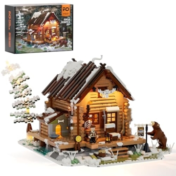 Funwhole Jagdhütte Baukasten - 2036 Teile Retro Holzhaus Modell, geeignet für Erwachsene und Jugendliche, Winter Jagdthema, mit detailliertem Design - 1