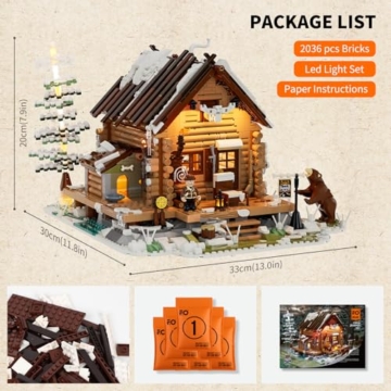 Funwhole Jagdhütte Baukasten - 2036 Teile Retro Holzhaus Modell, geeignet für Erwachsene und Jugendliche, Winter Jagdthema, mit detailliertem Design - 6