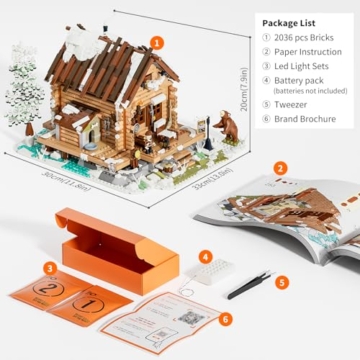 Funwhole Jagdhütte Baukasten - 2036 Teile Retro Holzhaus Modell, geeignet für Erwachsene und Jugendliche, Winter Jagdthema, mit detailliertem Design - 7