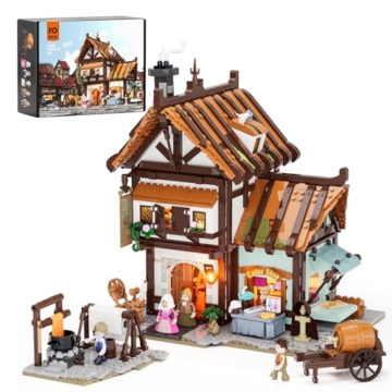 FUNWHOLE Mittelalterliche Schneiderwerkstatt Leuchtendes Bauset - Modulares Sammlerstück für Erwachsene & Jugendliche, 1994 Teile - Heimdekoration, Stressabbau - 1