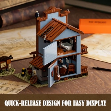 FUNWHOLE Old West Sheriff's Office Lighting Building Blocks Set - Old West Modular Building Kits 1240 Pieces Cowboy Clamping Building Blocks Wild West Toy for Adults and Teenagers - 8