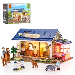 FUNWHOLE Pferdestall Beleuchtetes Baustein-Set – Farmhaus Kollektion LED Licht Tierstall Baukasten 973 Teile für Erwachsene und Jugendliche - 1
